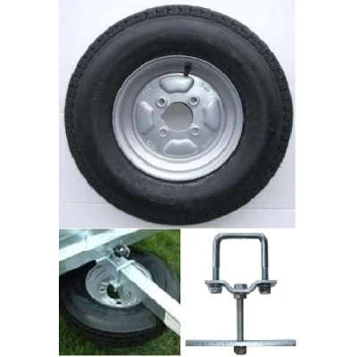 Image of 500 X 10 inch trailer wheel and tyre with 4 ply PCD complete spare carrier (NOT SUITABLE FOR ERDE TRAILERS) LMX3284