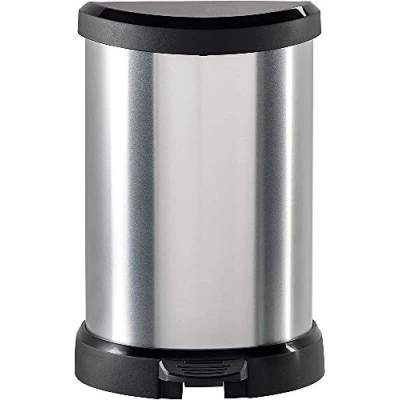 Image of Curver Metal Effect Waste Food Bin, Silver, 20 Litre