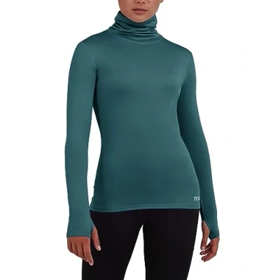 Image of TCA Women&#039;s Warm Up Long Sleeve Training Workout Funnel Neck Thermal Running Top with Thumbholes Atlantic Deep, S