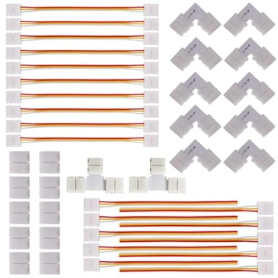 Image of FSJEE 3 Pin LED Strip Connector Kit, Include Corner Connector, Unwired Gapless and T Shape Connector,Strip to Controller Jumper for 10mm 3Pin WS2811 WS2812