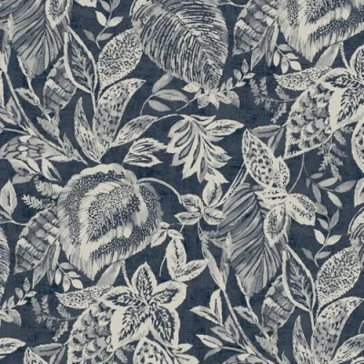 Image of Mae Blue Wallpaper Tropical Floral Leaf Modern Contemporary Trendy Stylish Textured Paste The Wall
