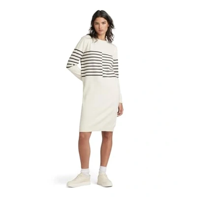 Image of G Star RAW Womens Broken Stripe Knitted Dress Beige Cotton Size Medium