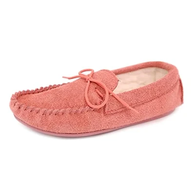 Image of Coopers Ladies Outdoor Moccasin Suede Leather Pink Womens Slippers Size UK 6