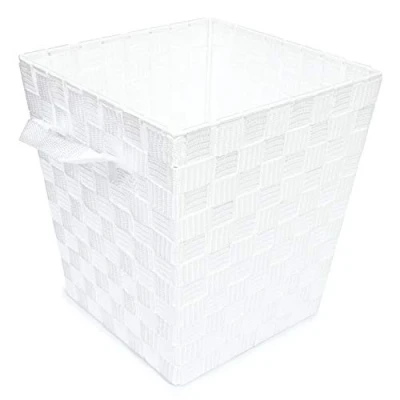 Image of EHC Woodluv Woven Waste Paper Bin Basket With Hollow Handle White
