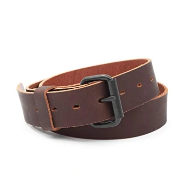 Image of Main Street Forge The Classic Leather Everyday Belt Made in USA Full Grain Men&#039;s Belt, Brown W/Black Buckle, Size 40 (Fits 38 Pants)