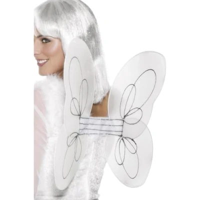 Image of Smiffys Angel Glitter Wings, White &amp; Silver 50x30cm/20x12in, Fairytale, Wings and Wands Fancy Dress, Dress Up Accessories