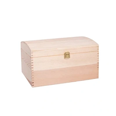 Image of DECOCRAFT Unfinished Wood Box For Storage, Decoration, Organisation, Large Natural Wooden Craftsmanship, Rustic Home Decor, Keepsake, Chest 34 x 25 19 cm.
