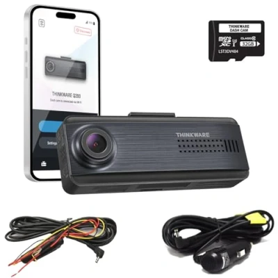 Image of Thinkware Q200 Dash Cam QHD 1440p Front Car Camera With Super Night Vision, Dewarping Technology Includes Dual Leads for Battery Safe Parking Mode &amp; 32GB SD Card Android/iOS App