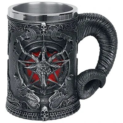 Image of Nemesis Now Baphomet Tankard 16.5cm, Resin w/Stainless Steel, Black, Head Beer Mug, Sabbatic Goat Includes Stainless Steel Insert, Cast in The Finest Resin, Expertly Hand Painted