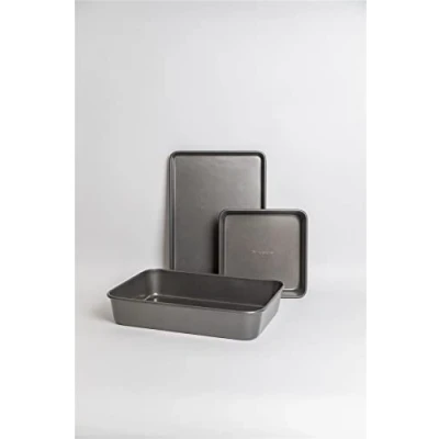 Image of MasterClass Set of Non Stick Large Roasting Pan 39x28x7cm, Baking Tray 39x27x2cm, Bake Square 23x23x4cm