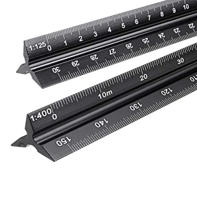 Image of Metal Scale Ruler, 2PCS Aluminium Triangular Ruler Metric for Architects &amp; Engineers : 1:20, 1:25, 1:50, 1:75, 1:100, 1:125/1:100, 1:200, 1:250, 1:300, 1:400, 1:500