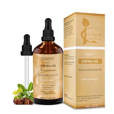 Image of Jojoba Oil Certified Organic 100% Cold Pressed Vegan, Extra Virgin, Pure, Unrefined Face Skin Body Hair for Sensitive &amp; Acne Prone Glass Bottle with Pipette