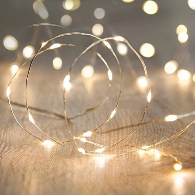 Image of Lights4fun 2 x Set Deal of Battery Operated Fairy Lights with 20 Micro Warm White LEDs on Silver Wire