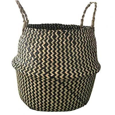 Image of Hand Woven Seagrass Belly Basket with Handles Storage Plant Pot Laundry Picnic Grocery