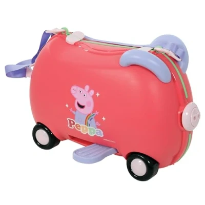 Image of Peppa Pig Ride On Suitcase for Kids Carry Hand Luggage Wheels Gift 3 4 Year Old Boys Girls Lightweight ABS Hard Shell, Childrens Holiday Flight Case with Parent Strap