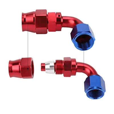 Image of Terisass Universal Braided Oil Fuel Line Hose 45 90 180 Degree Push CPE Tube Fittings Kit Gas Stainless Steel Filler Feed AN6 End Fitting Adapter Kit(90)+an6 hos