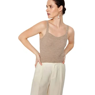 Image of Trendyol Women Regular fit Basic Scoop Neck Knitwear Blouse,Mink,S
