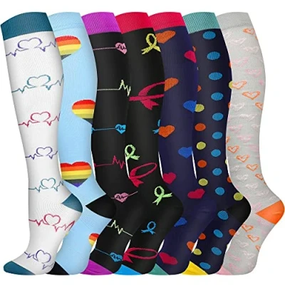 Image of Pnosnesy Compression Socks, (7 Pairs) for Men &amp; Women 15 20 mmHg is Best Athletics, Running, Flight Travel, Support