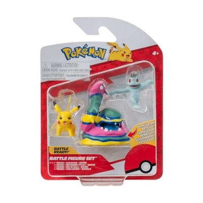 Image of Pokémon Battle Figure 3 Pack Features 2 Inch Pikachu and Machop Alolan Muk Figures