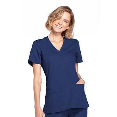 Image of Cherokee Women&#039;s Workwear Core Stretch Mock Wrap Scrubs Shirt Medical, Navy, XL