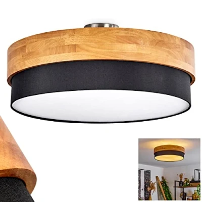 Image of hofstein Ceiling lamp Vrolle, Modern Made of Metal/Wood/Fabric in Nickel matt/Natural/Black/White, Light Scandinavian Design, Ø 47,5 cm, 3 Flame, x E27, Without Bulbs