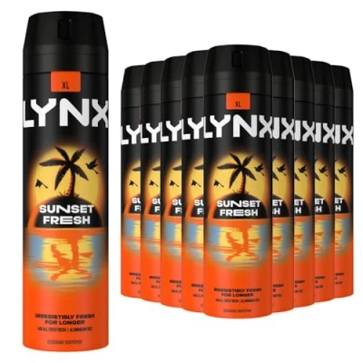 Image of Lynx XL Sunset Fresh Deodorant for Men Multipack with Mango and Mandarin Scent Long Lasting Fragrance 48 Hours All over Freshness Aluminium Free Body Spray 200 ml, 12 Pack