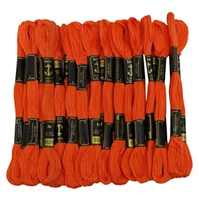 Image of ANCHOR Hand Cross Stitch Stranded Cotton Embroidery Thread Floss Pack of 25 Skeins Orange