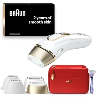 Image of Braun IPL Silk Expert Pro 5, Hair Removal Device, Permanent Visible Removal, 1 Wide &amp; 2 Precision Heads Venus Razor, Alternative For Laser Gift Women, PL5387, White/Gold