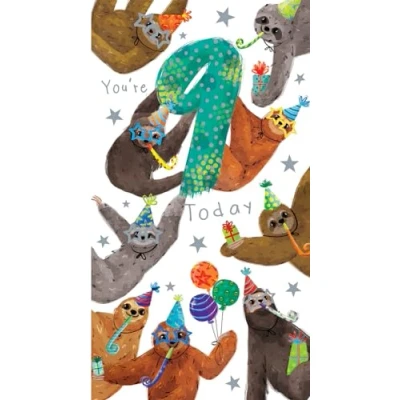 Image of Age 9 Male 9th Birthday Card Sloths 9&quot; x 5&quot; Lovely Verse
