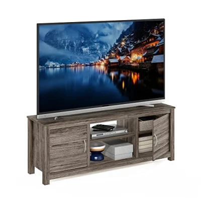 Image of Furinno Stand with Storage for TV up to 65 Inch, Engineered Wood, Rustic Oak, 40.01 (D) x 150.01 (W) 55.5 (H) cm