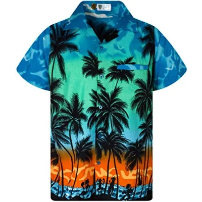 Image of V.H.O. Funky Hawaiian Shirt, Shortsleeve, Beach, Eclectic Turquoise, L