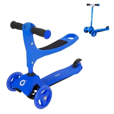 Image of EVO 3 IN 1 Cruiser Scooter Adjustable Handle Height Stage Interchangeable Design Seated Into 2 Wheeled Push Ideal First For Kids Ages 7 (Blue)