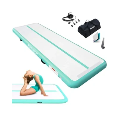 Image of Tumbling Gymnastics Mat Inflatable Air 10ft Track Gym Tumble Mats 4 Inch Thickness for Home Use/Training/Cheerleading/Yoga/Water Fun with Electric Pump, green 3m