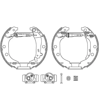 Image of 4241J4 brake Set, drum brakes HELLA Shoe Kit Pro 8DB 355 004 371 with wheel cylinder, adjuster