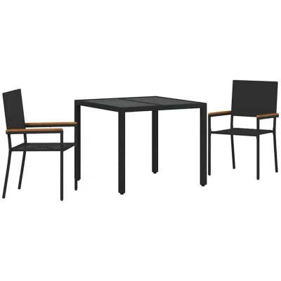 Image of vidaXL 3 Piece Garden Dining Set Black Poly Rattan