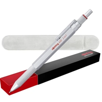 Image of rOtring 600 3 in 1 Multicolour Pen and Mechanical Pencil Black &amp; Red Ballpoint Tips Tip (0.5mm) Velvet Case