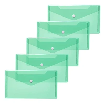 Image of HERMA 20034 Document Wallets DIN Long (22 x 12 cm, Polypropylene, Pack of 5) Transparent Pockets with Press Stud for School, University, Office, PP Envelopes in Green