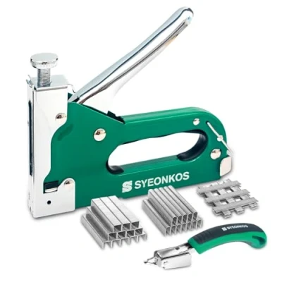 Image of SYEONKOS Staple Gun, 3 in 1 Gun Heavy Duty for Wood, with 3000 Staples, Upholstery Work, Suitable Interior Decoration Wood