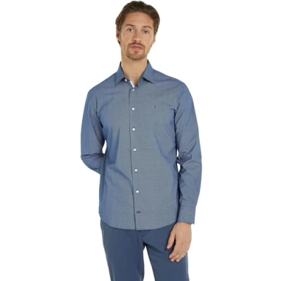 Image of Tommy Hilfiger Men Cl Stretch Micro Print Rf Shirt Dress Shirts, Blue, 37W
