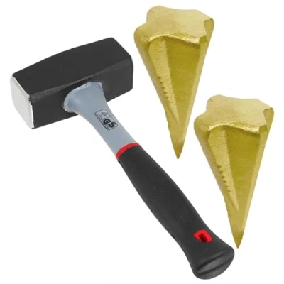 Image of SPARES2GO Log Splitting Hammer Kit (2KG / 4lb Lump Club Mallet + Wood Splitter Maul Wedges x 2)