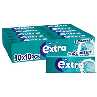 Image of Extra Cool Breeze Mint Flavour Xylitol Sugarfree Chewing Gum Bulk Box, 30 Packs of 10 Pieces (300 Pieces)
