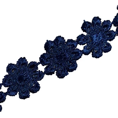 Image of Guipure Daisy Flowers Lace Trim Applique 25mm (Dark Blue, 3 M)