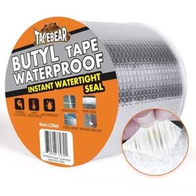 Image of TAPEBEAR 100mm x 10m Butyl Tape Waterproof Sealant Tape, Aluminum Foil Duct Sealing for RV Roof Repair, Boat and Pipe Sealing, Silicone, Glass &amp; EDPM Leak Patching, Silver