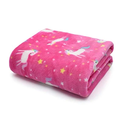Image of Pink Baby Blanket Fleece 75x100cm Pram/Moses Unicorn