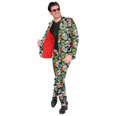 Image of Widmann 31021 Dia de Los Muertos, Costume with Skulls, Mexico, Day of The Dead, Halloween Fancy Dress, Multicoloured, S