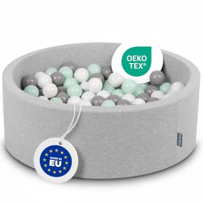 Image of KiddyMoon 90X30cm/200 Balls ∅ 7Cm / 2.75In Baby Foam Ball Pit Made In EU, Light Grey:White/Grey/Mint