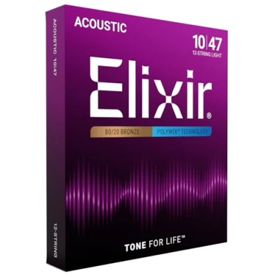 Image of Elixir Strings 80/20 Bronze 12 String Acoustic Guitar w POLYWEB Coating, Light (.010 .047)