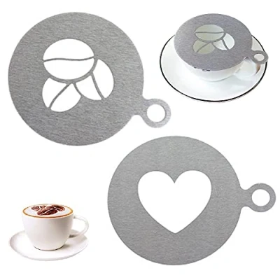 Image of 2 Pieces Cappuccino Coffee Stencils Template Stainless Steel Latte Art for Decorating Oatmeal Cupcake Hot Chocolate