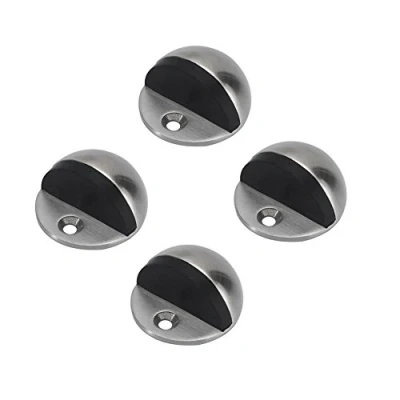 Image of Half Moon Oval Floor Door Stop Solid Stainless Steel Stopper and Rubber Bumper (4 Pcs)
