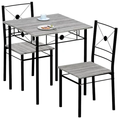 Image of Vida Designs Roslyn Dining Table and Chair Set, Kitchen Breakfast Modern Contemporary Furniture Set (Grey, 2 Seater)